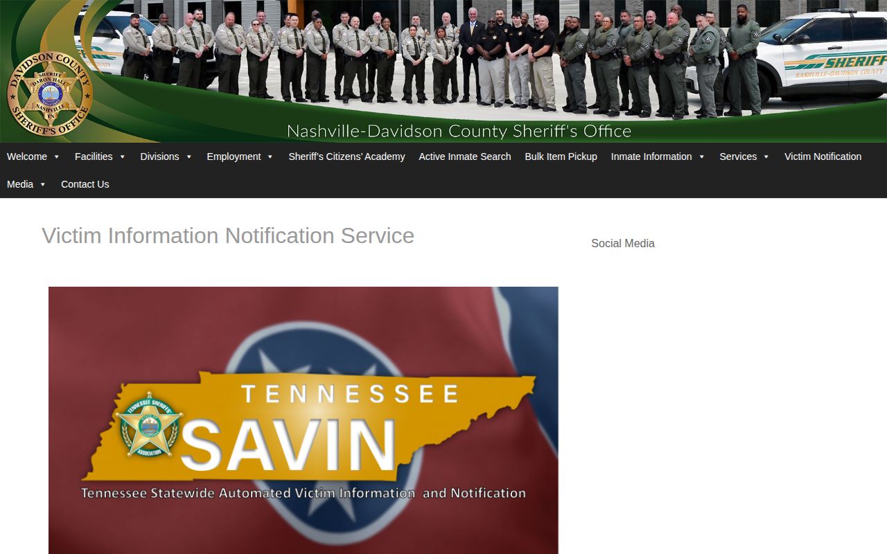 Davidson County SAVIN VINELink 24 hour custody alert instructions