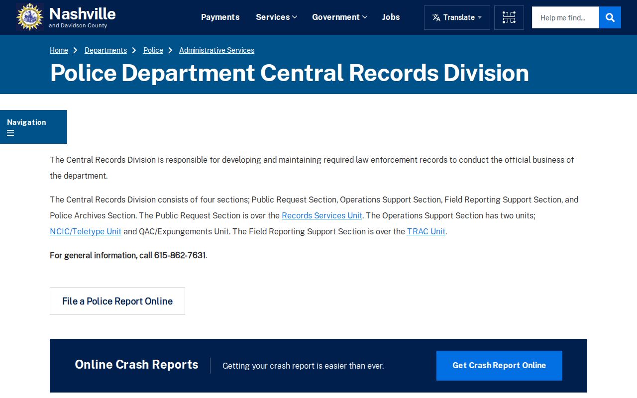 Nashville arrest records office request information
