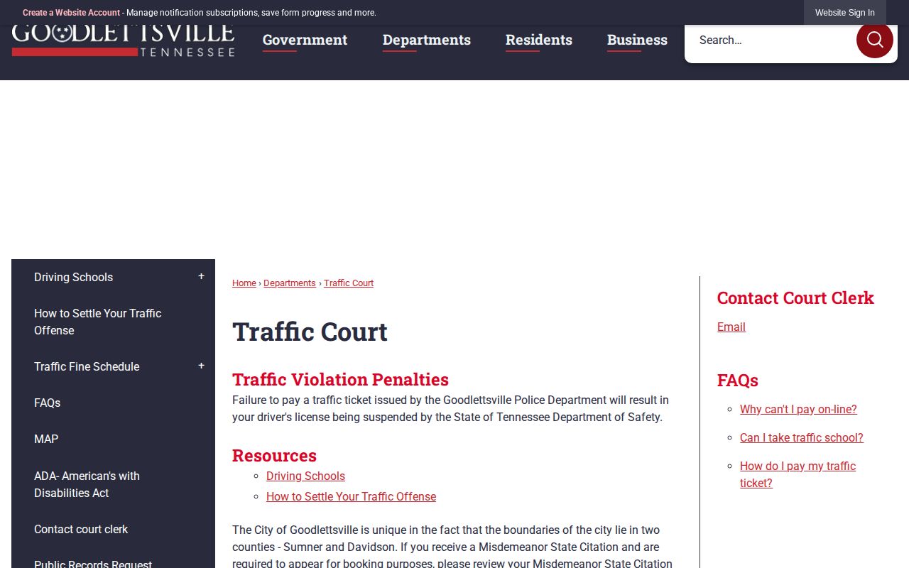 Goodlettsville arrest jurisdiction Davidson and Sumner County split