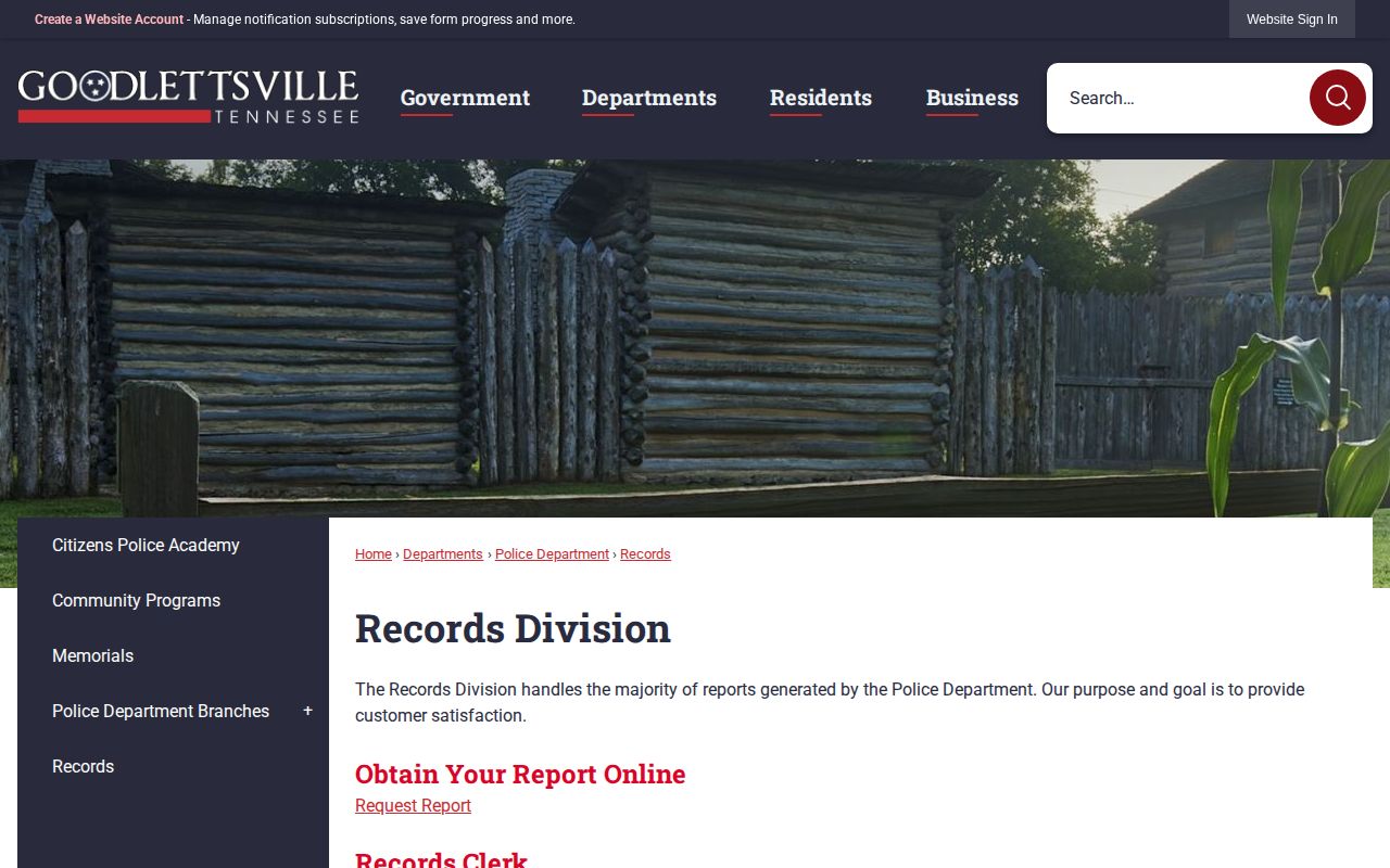 Goodlettsville recent arrest municipal records request page